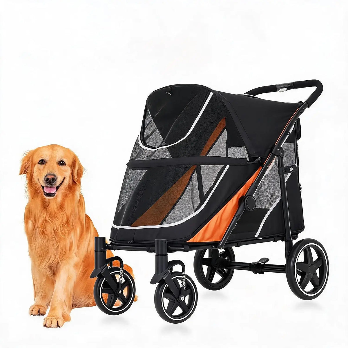 Heavy Duty Foldable Dog Stroller For Large Dog Up To 130 Lb