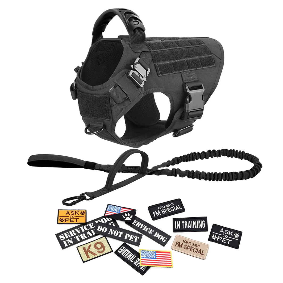PetraVel Elite Padded Tactical Dog Harness Quick Release For Large K9 Training