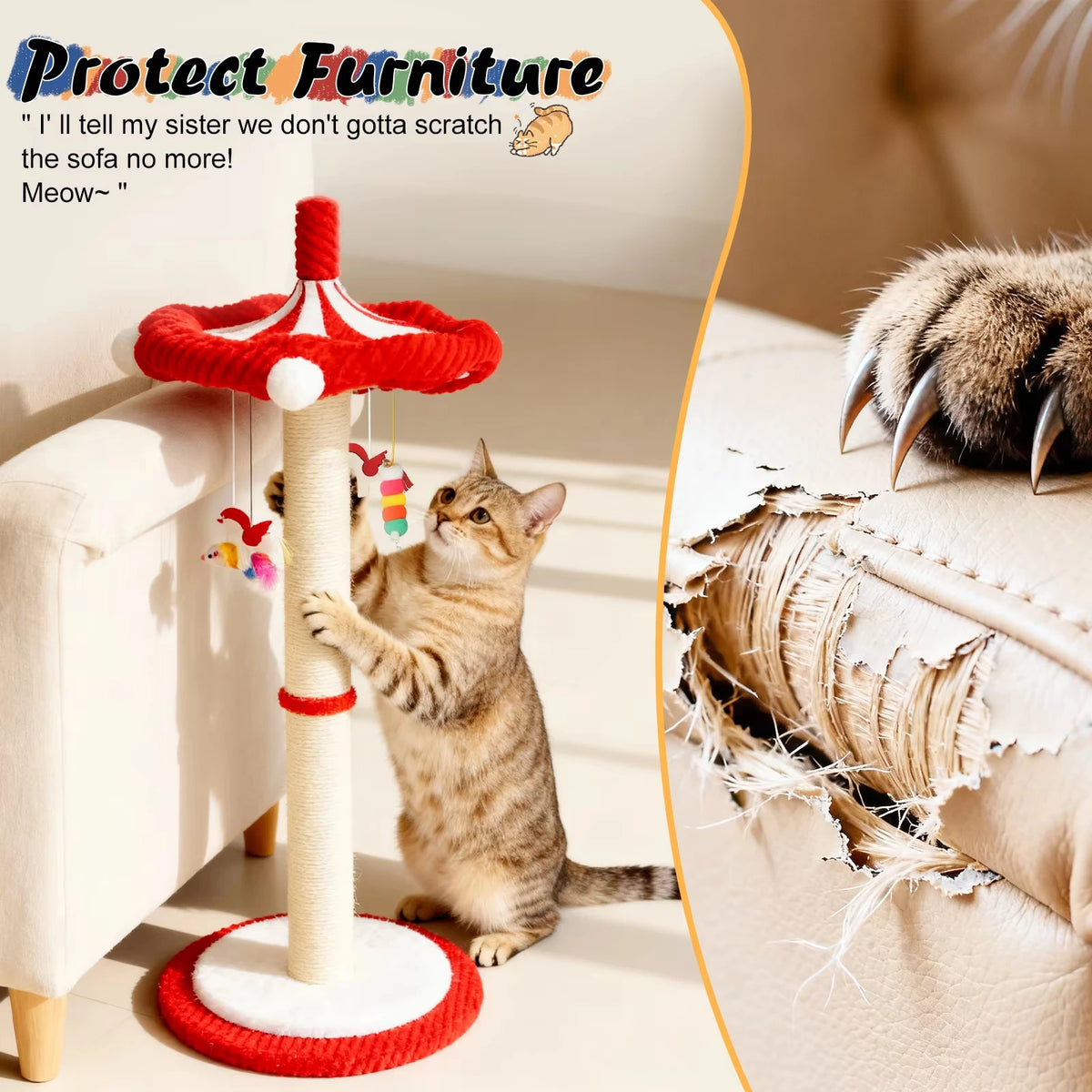 CWV 39 Inches Carousel Cat Tree Scratching Post With Rotating Toy For Cats