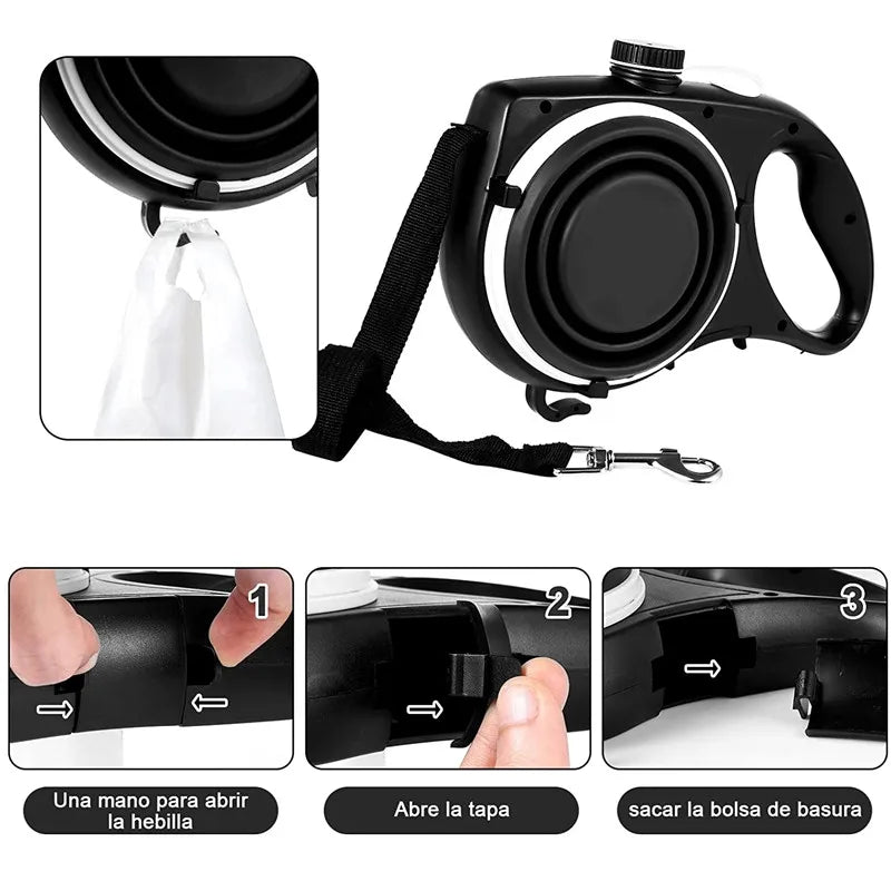 Essential Dog Leash For Walkers With Built In Water Bowl And Waste Bag Holder